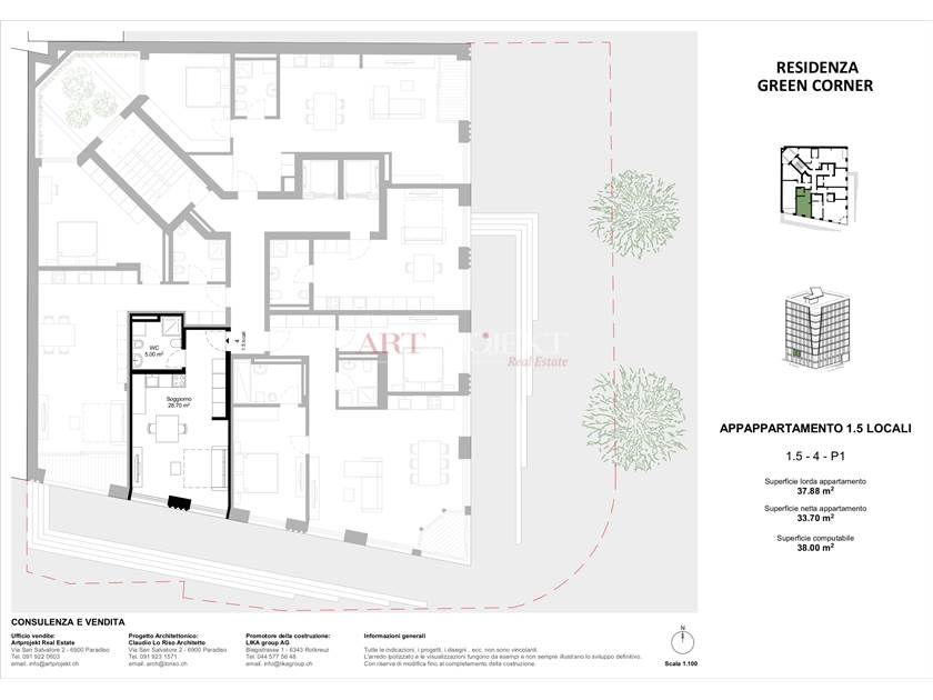 Paradiso – Moderno 1.5 locali arredato con posteggio | Prima locazione | Green Corner / ArtProjekt SA